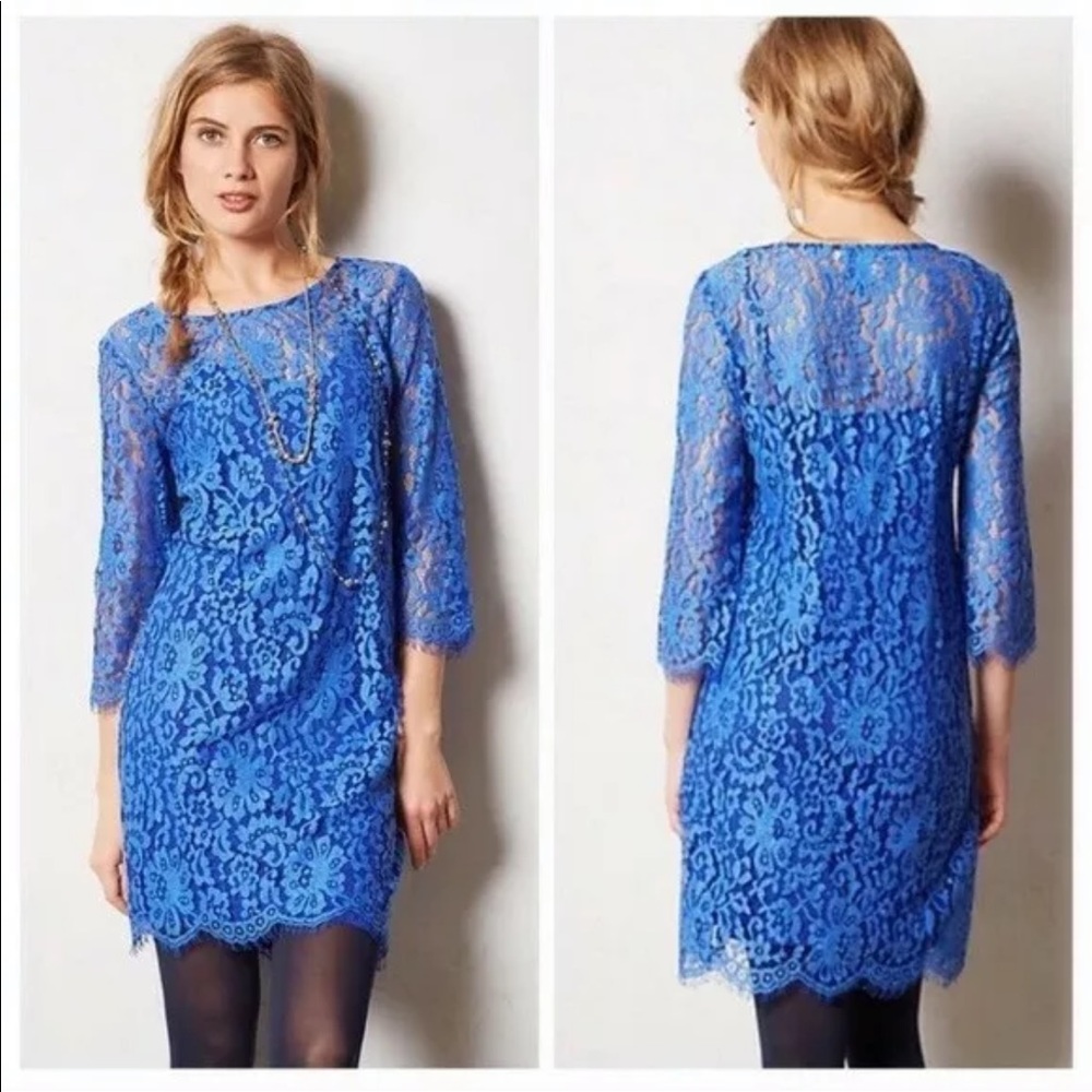 Anthropology HD in Paris blue laceshift dress Sz S